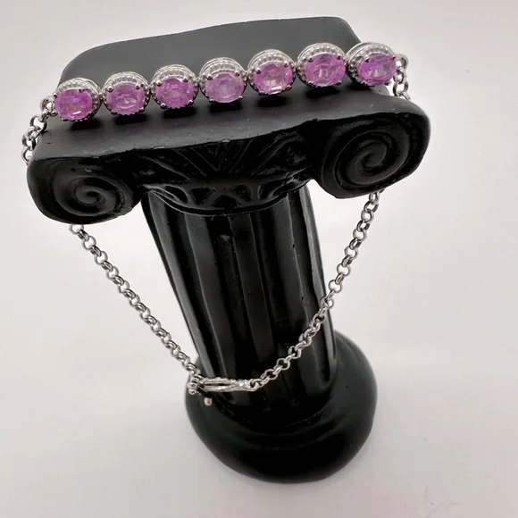 925 sterling silver and pink sapphire bracelet; TESTED - Picture 2 of 8